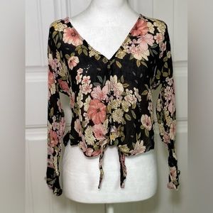 Black Floral Sheer Crop Top Small/Medium